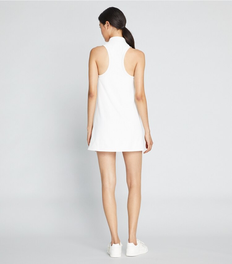 Tory Sport designer robes Robe polo débardeur en tissu piqué in Snow White / Tory Navy / Winetasting on model back