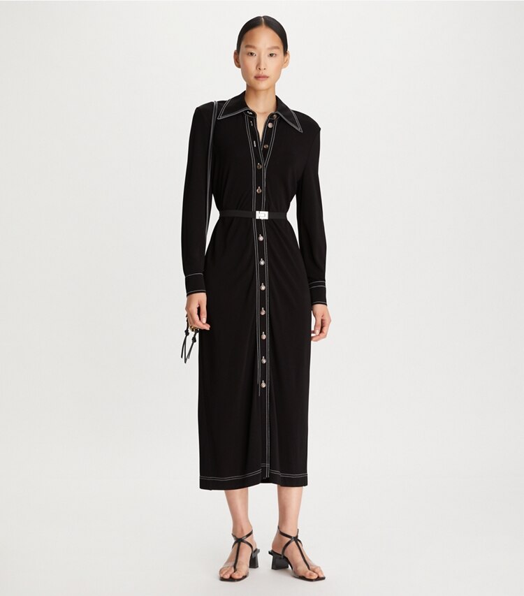 Tory Burch designer robes Robe polo en jersey in Black sur mannequin, devant