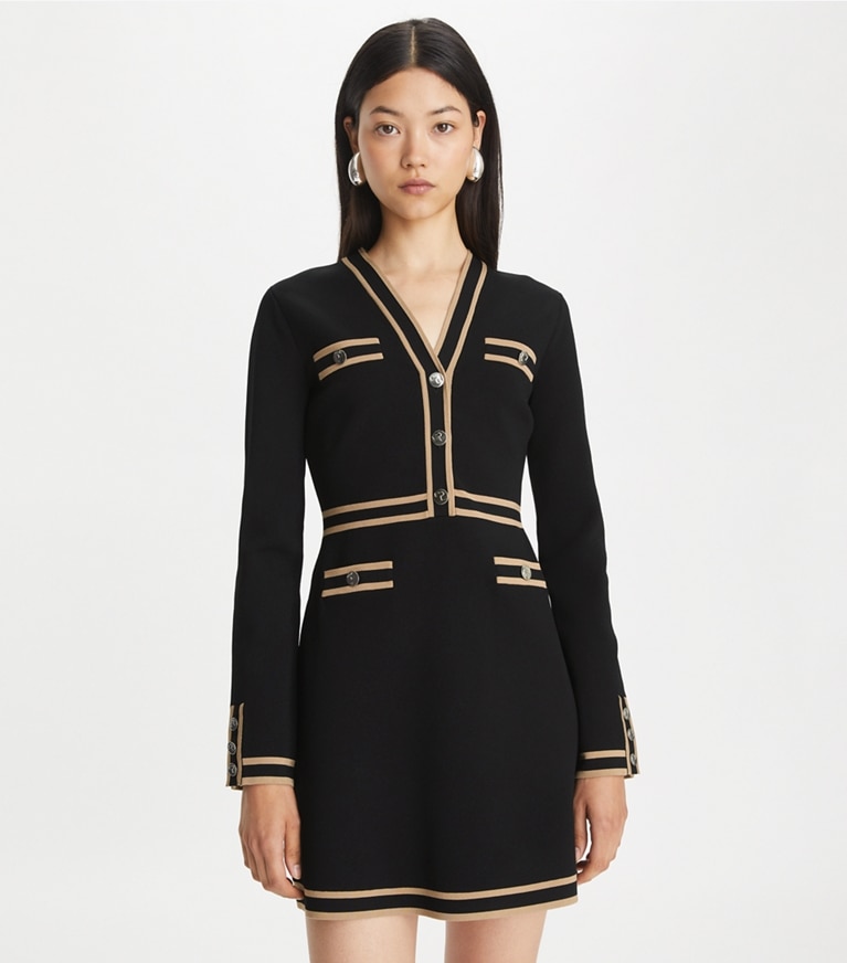 Tory Burch designer robes Robe pull Kendra en viscose in Black / Chameau front