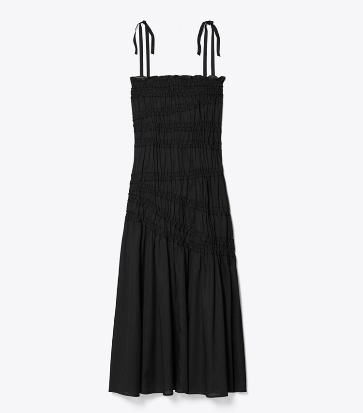 Tory Burch designer paréos Robe smockée en coton à nouer aux épaules in Black front
