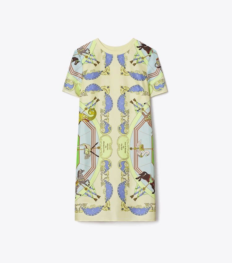 Tory Burch designer robes Robe t-shirt à devant en soie dans Blue Multi de face