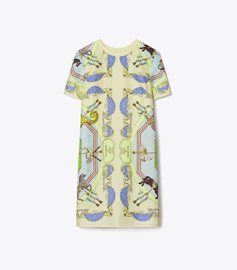 Tory Burch designer robes Robe t-shirt à devant en soie dans Blue Multi de face