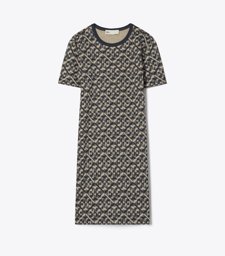 Tory Burch designer robes Robe t-shirt en coton imprimé in Blue Prismatic T Monogram T-Shirt Dress front
