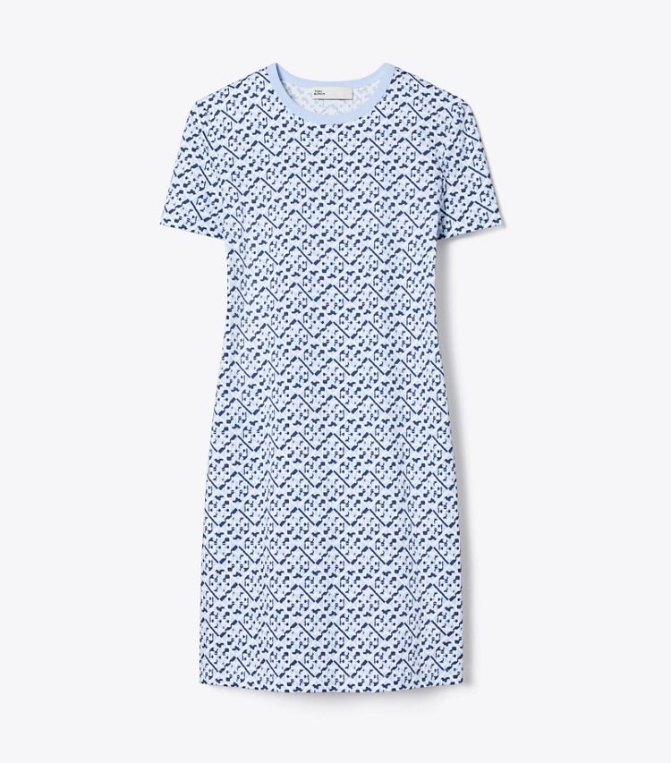 Tory Burch designer robes Robe t-shirt en coton imprimé dans Lt. Blue Prismatic T Monogram Small de face