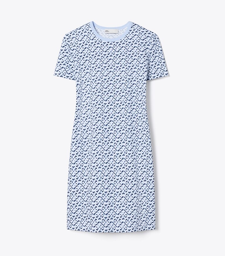 Tory Burch designer robes Robe t-shirt en coton imprimé dans Lt. Blue Prismatic T Monogram Small de face