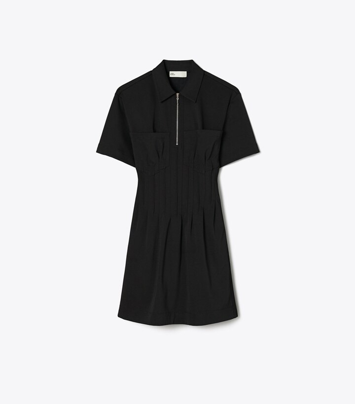 Tory Burch designer robes Robe zippée à l'avant dans Black de face