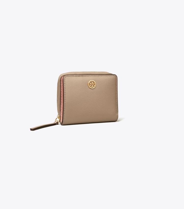 Tory Burch designer wallets Robinson Bi-Fold Wallet in Gray Heron angle