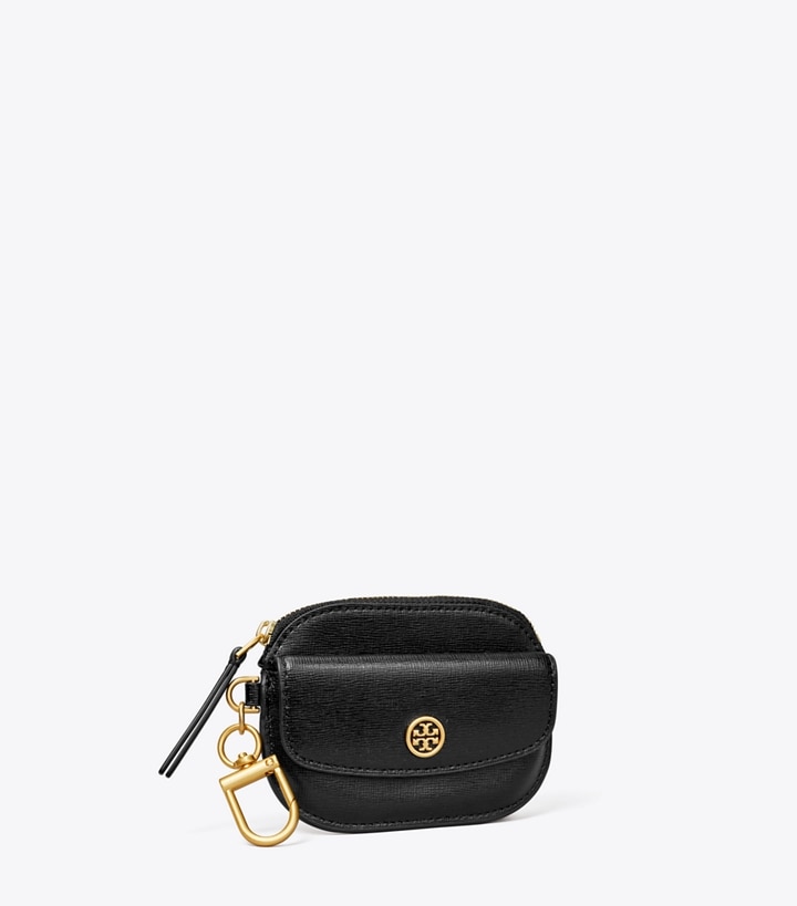 Tory Burch designer card cases Robinson Card Case Key Ring in Black angle
