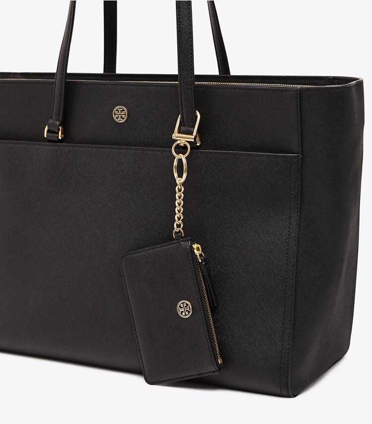 Tory Burch designer card cases Robinson Card Case Key Ring in Black/Royal Navy detail