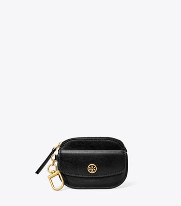 Tory Burch designer card cases Robinson Card Case Key Ring in Black front