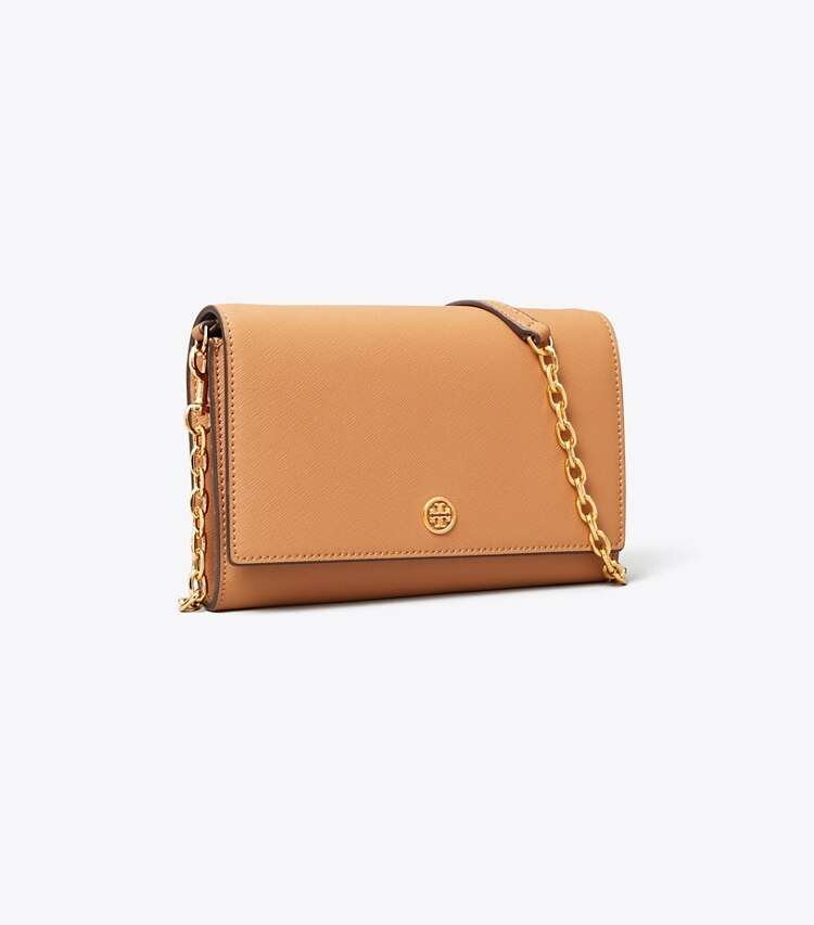 Tory Burch designer mini bags Robinson Chain Wallet in Cardamom/Royal Navy angle