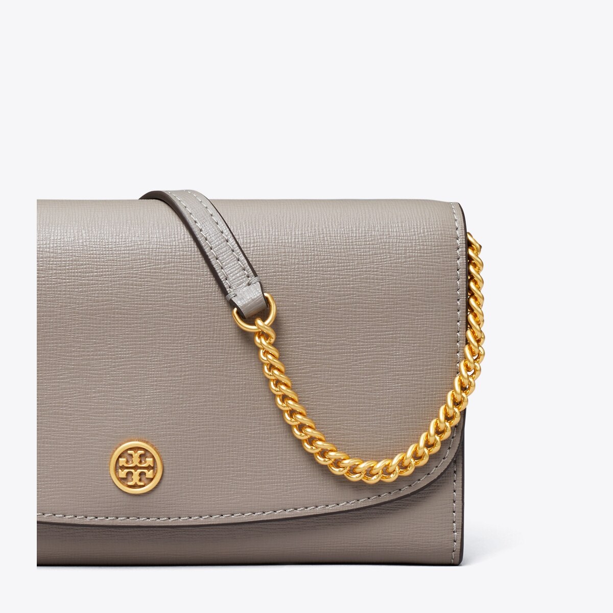 Offers Tory Burch Grey pebbled leather chain wallet