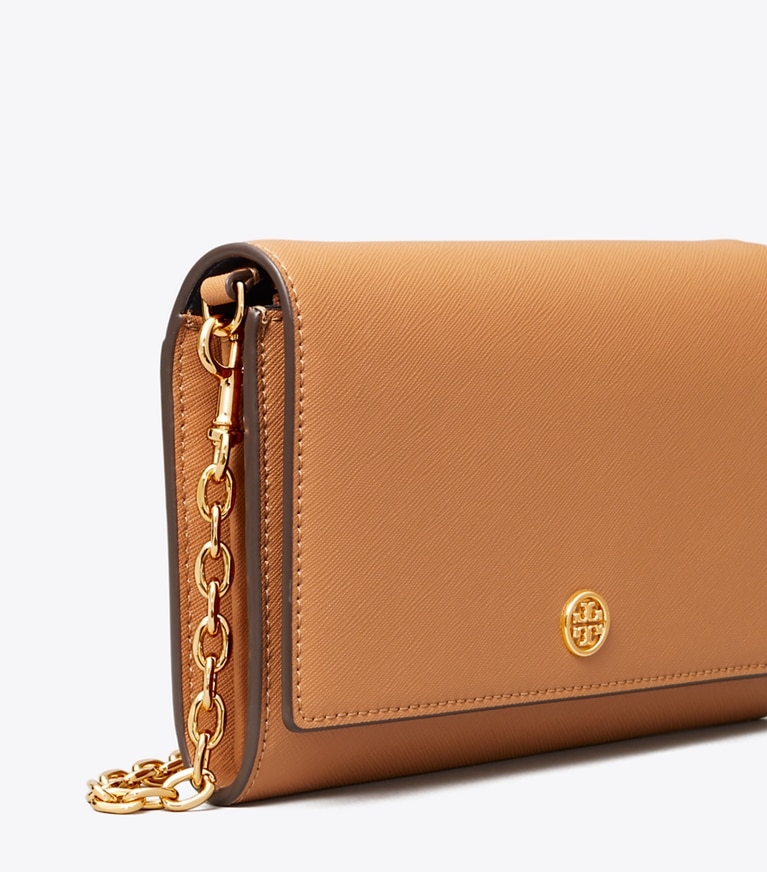 Tory Burch designer mini bags Robinson Chain Wallet in Cardamom/Royal Navy angle