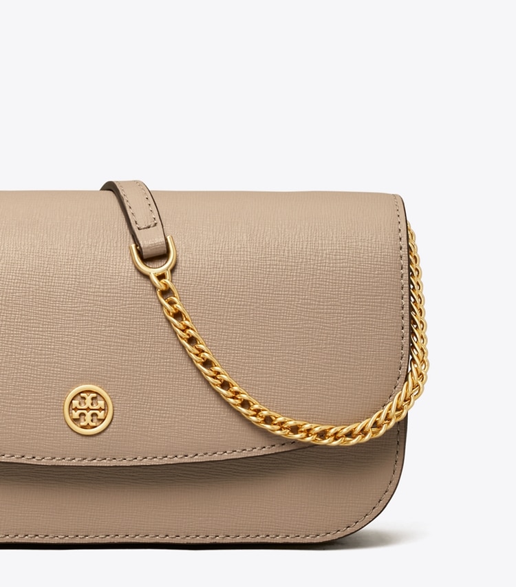 Tory Burch designer mini bags Robinson Chain Wallet in Gray Heron detail