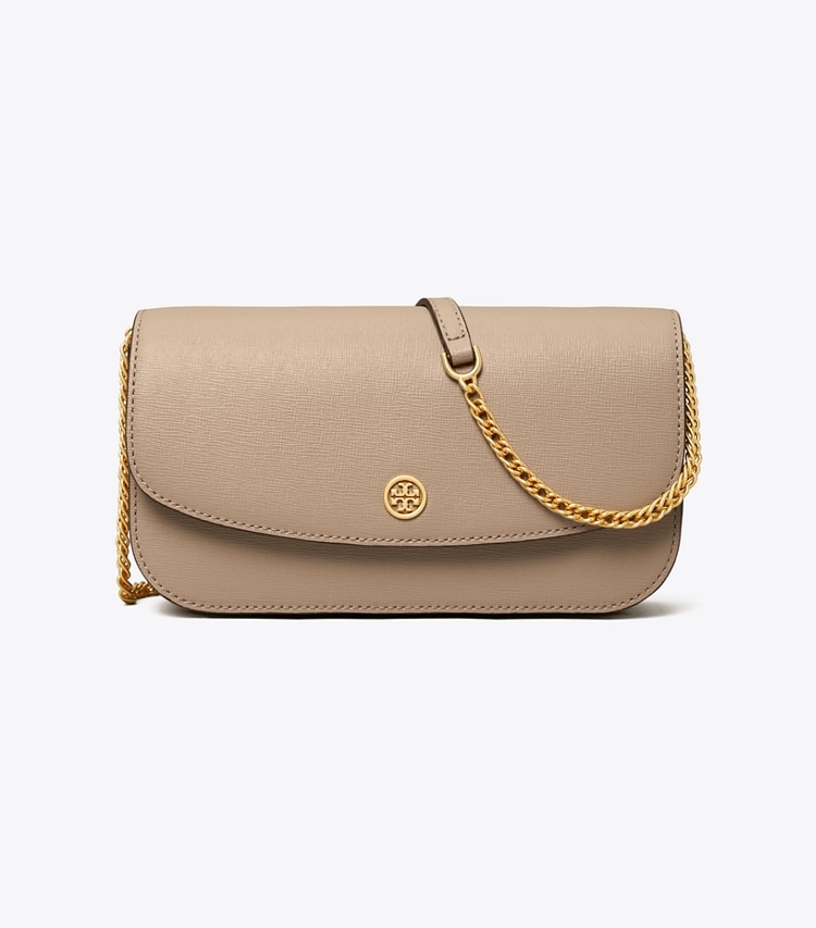 Tory Burch designer mini bags Robinson Chain Wallet in Gray Heron front