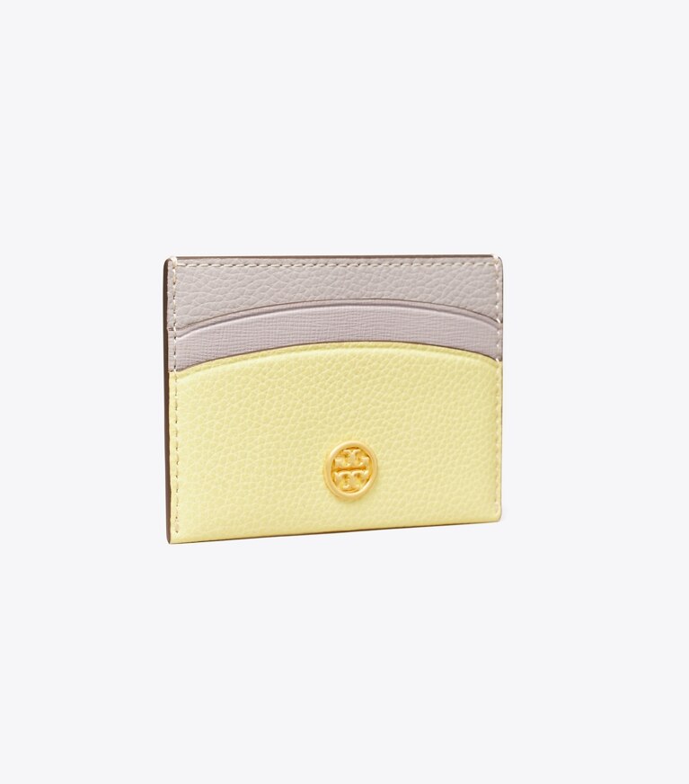 Tory Burch designer card cases Robinson Color-Block Card Case in Pastel Yellow Multi angle