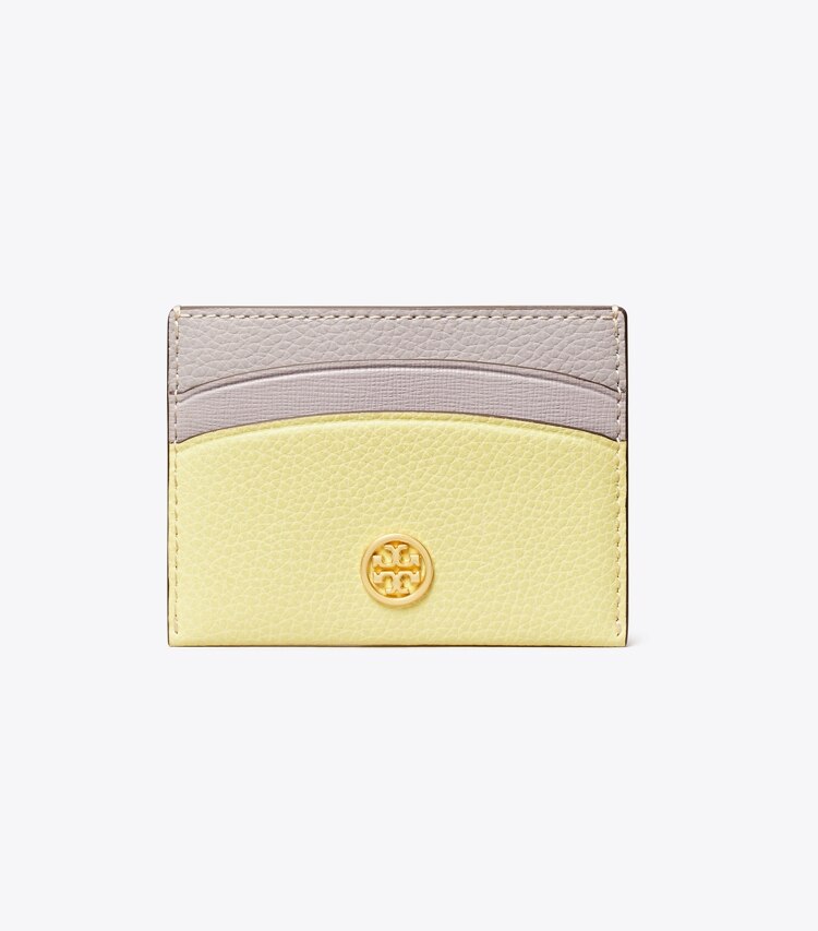 Tory Burch designer card cases Robinson Color-Block Card Case in Pastel Yellow Multi front