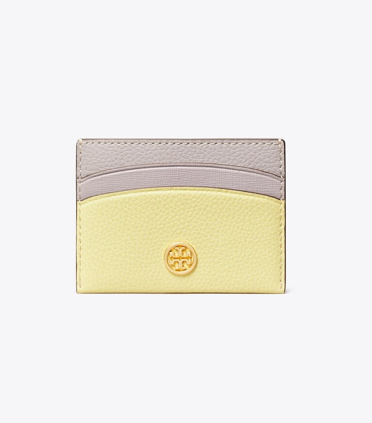 Tory Burch designer card cases Robinson Color-Block Card Case in Pastel Yellow Multi angle