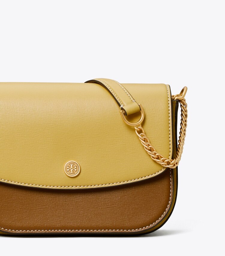 Tory Burch designer shoulder bags Robinson Color-Block Shoulder Bag in BEESWAX / Bistro Brown detail