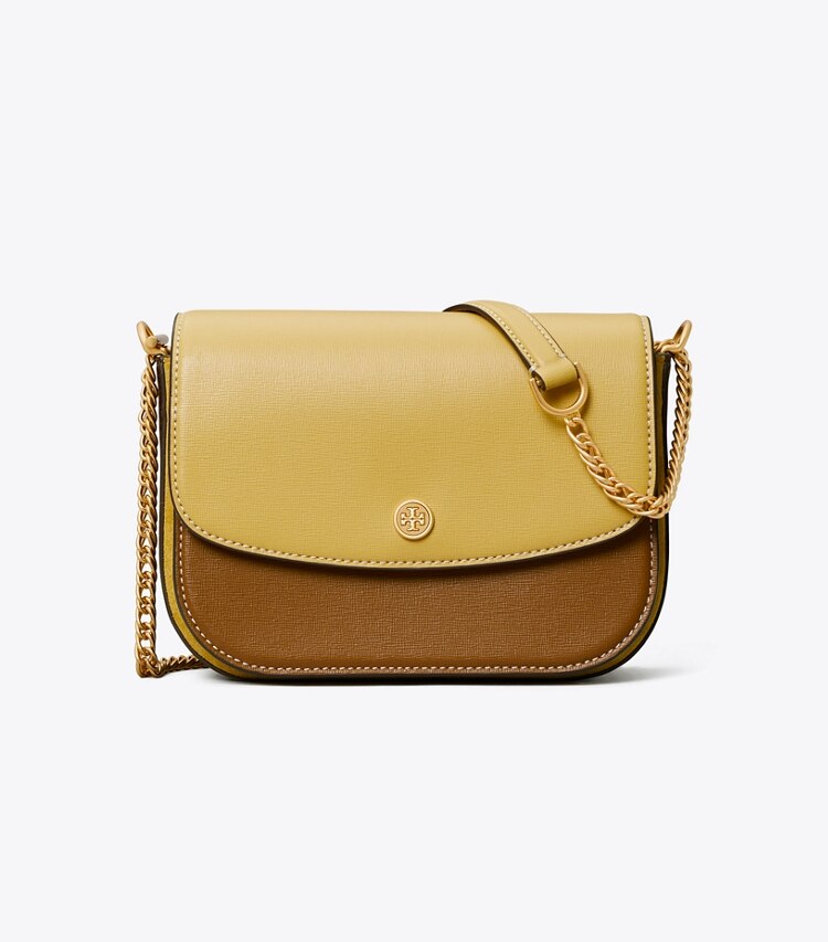 Tory Burch designer shoulder bags Robinson Color-Block Shoulder Bag in BEESWAX / Bistro Brown front