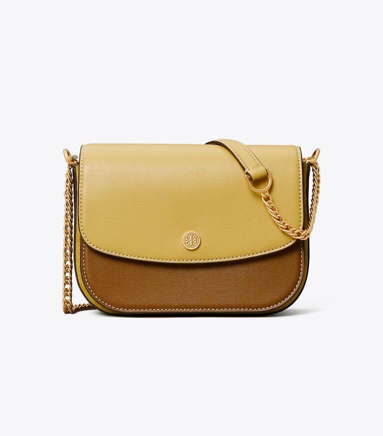Tory Burch designer shoulder bags Robinson Color-Block Shoulder Bag in BEESWAX / Bistro Brown angle