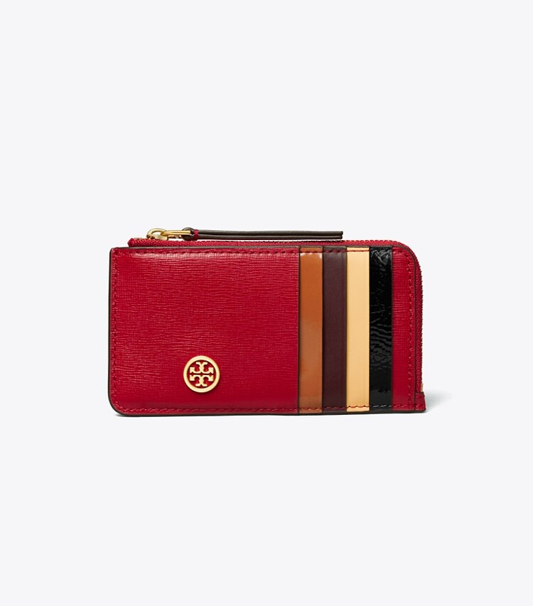 Tory Burch designer card cases Robinson Colorblock Top-Zip Card Case in TORY RED front