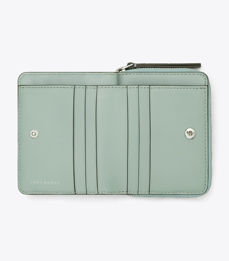 Tory Burch designer wallets Robinson Croc-Embossed Bi-Fold Wallet in Blue Celadon overhead