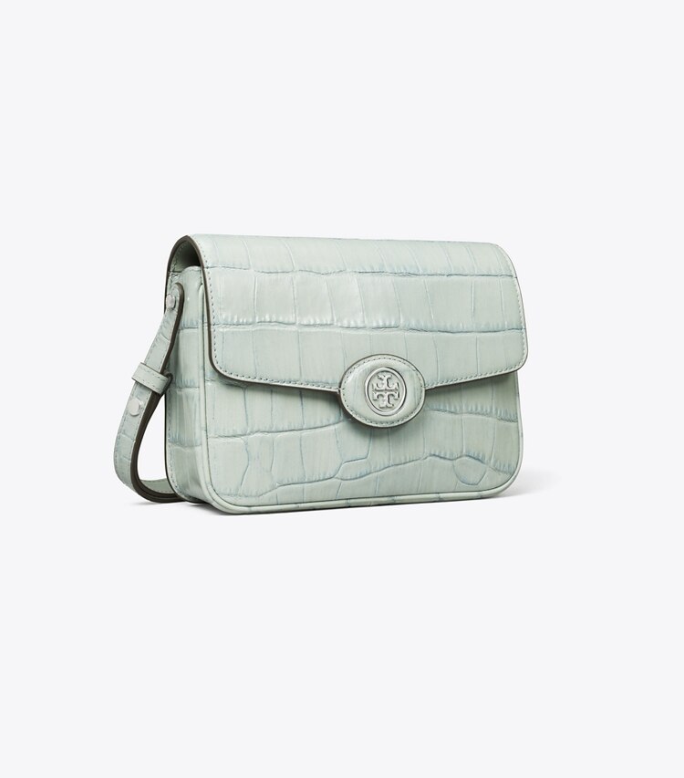 Tory Burch designer shoulder bags Robinson Croc-Embossed Convertible Shoulder Bag in Blue Celadon angle