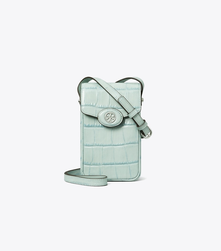 Tory Burch designer mini bags Robinson Croc-Embossed Phone Crossbody in Blue Celadon front