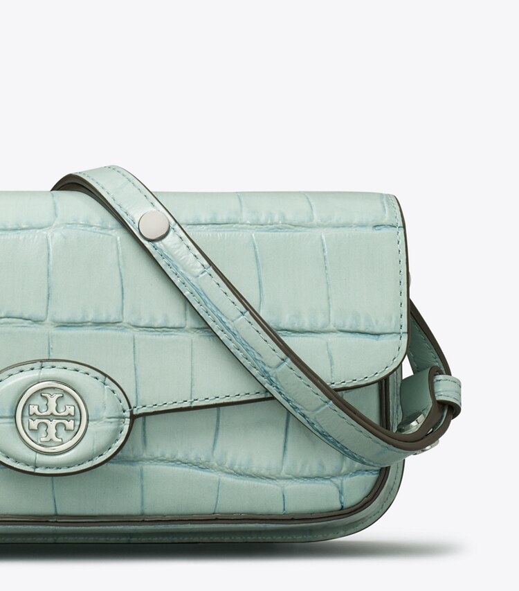 Tory Burch designer ショルダーバッグ ロビンソン クロコエンボス レクタンギュラー ショルダーバッグ in Blue Celadon ディテール