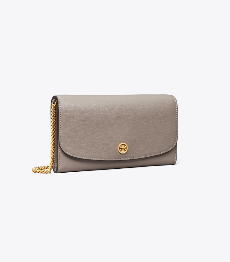 Tory Burch designer mini bags Robinson Crossbody in Gray Heron angle