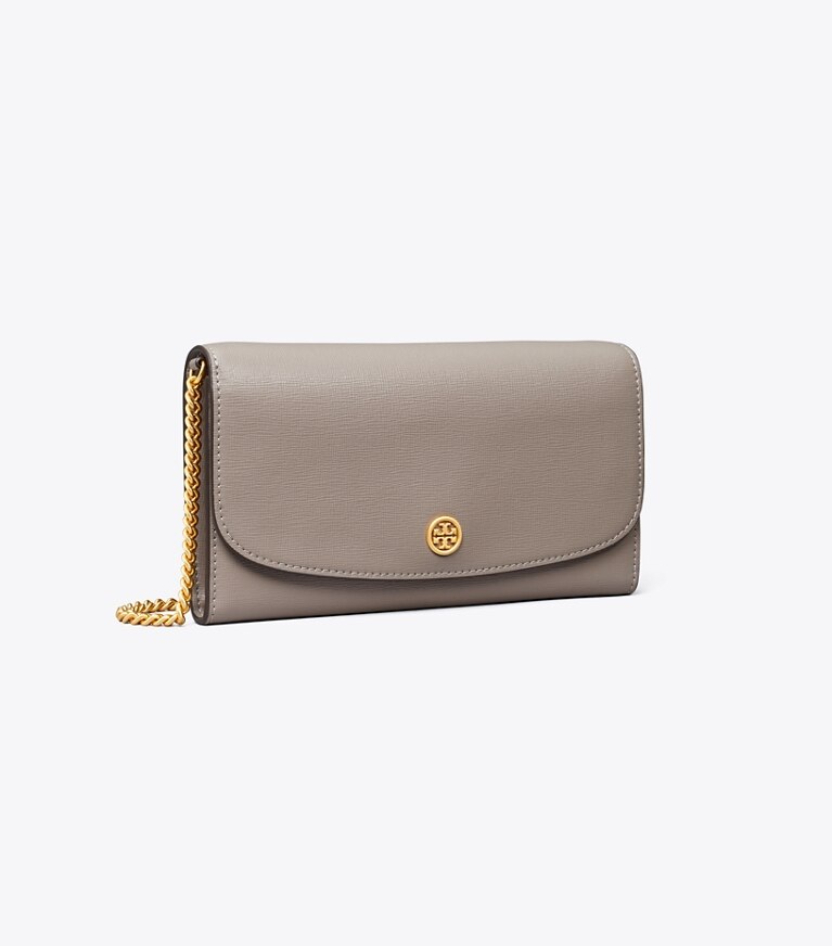 Tory Burch designer mini bags Robinson Crossbody in Gray Heron angle