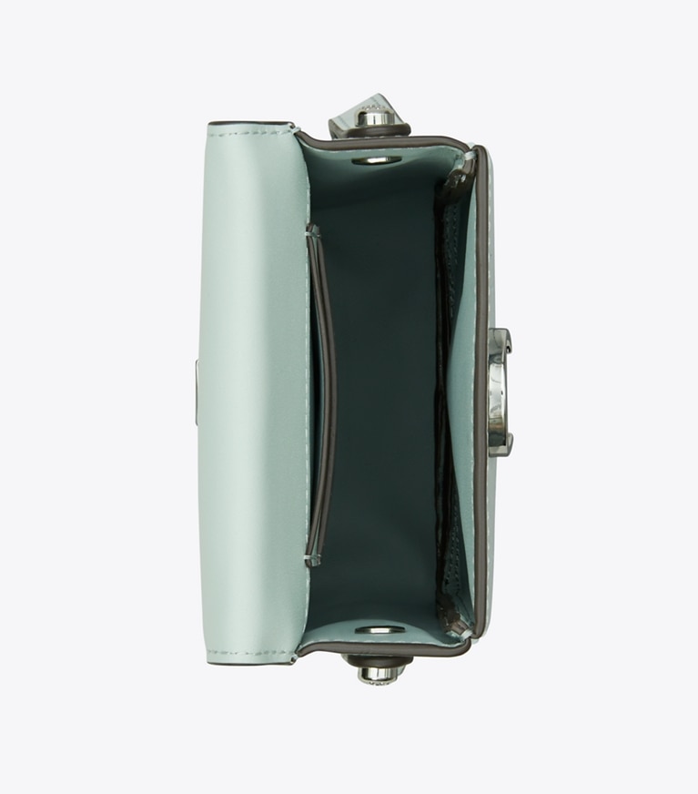 Tory Burch designer kleine taschen Robinson Crossbody Bag fürs Smartphone mit Krokoprägung in Blue Celadon angle
