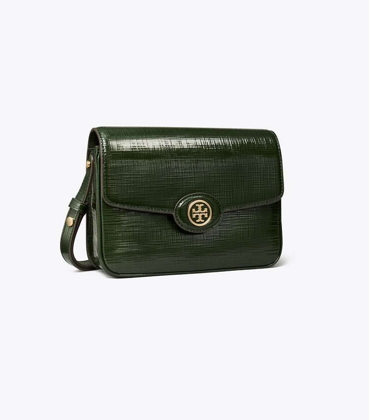 Tory Burch designer shoulder bags Robinson Crosshatched Convertible Shoulder Bag in Dark Everglade angle