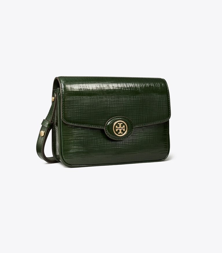 Tory Burch designer shoulder bags Robinson Crosshatched Convertible Shoulder Bag in Dark Everglade angle