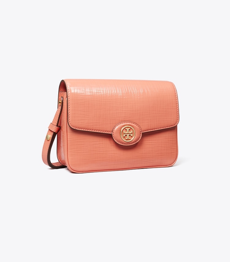 Tory Burch designer shoulder bags Robinson Crosshatched Convertible Shoulder Bag in Coral Crush angle