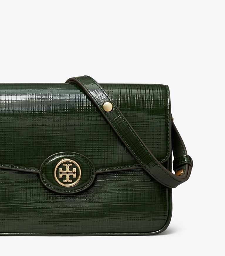 Tory Burch designer shoulder bags Robinson Crosshatched Convertible Shoulder Bag in Dark Everglade angle