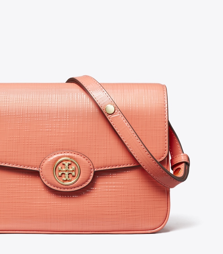 Tory Burch designer shoulder bags Robinson Crosshatched Convertible Shoulder Bag in Coral Crush angle