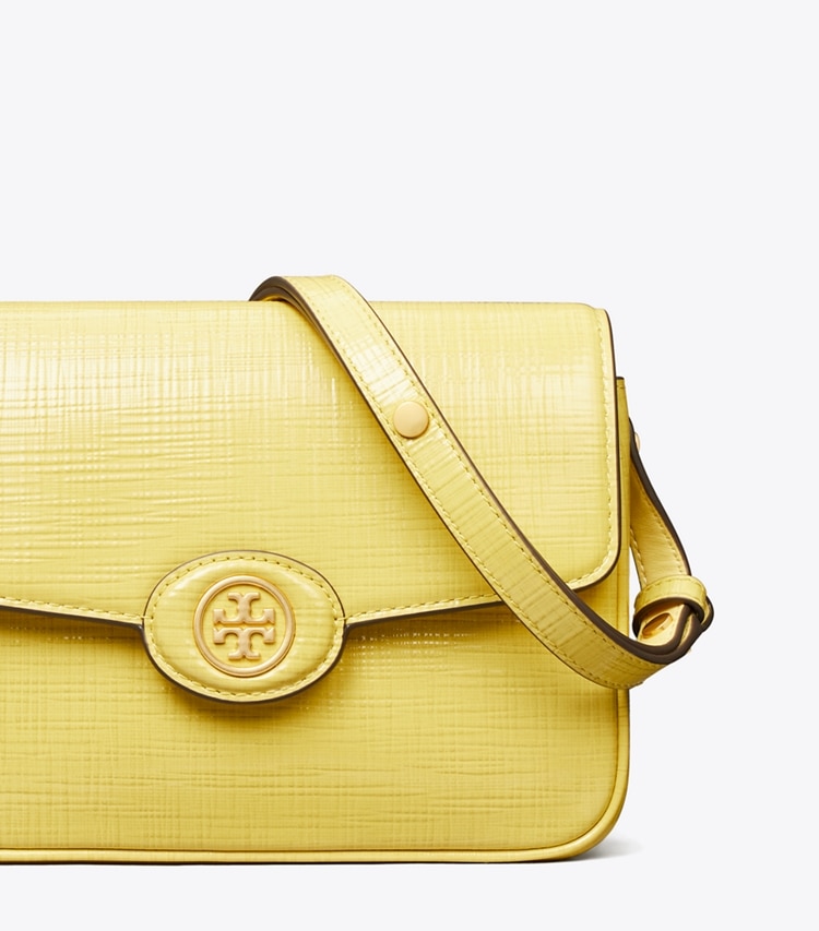 Tory Burch designer shoulder bags Robinson Crosshatched Convertible Shoulder Bag in Butter Mint detail