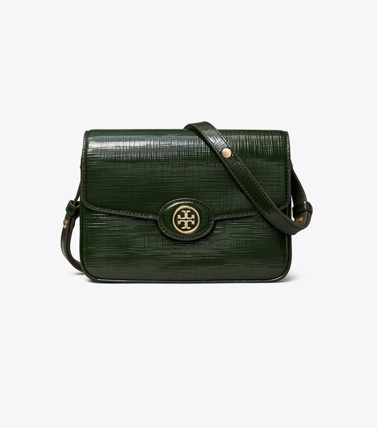 Tory Burch designer shoulder bags Robinson Crosshatched Convertible Shoulder Bag in Dark Everglade angle