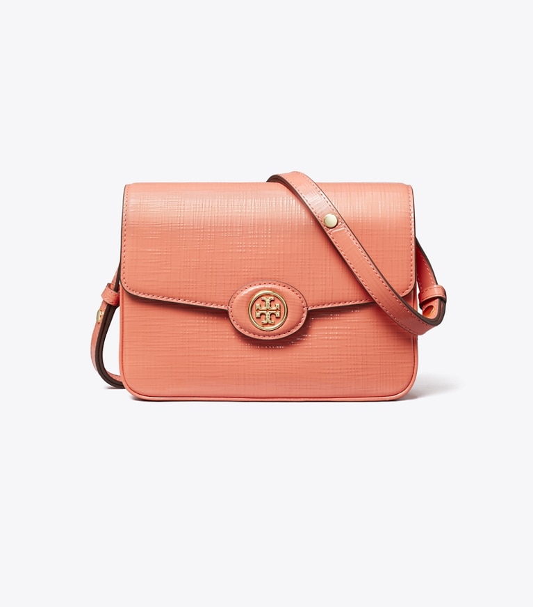 Tory Burch designer shoulder bags Robinson Crosshatched Convertible Shoulder Bag in Coral Crush angle