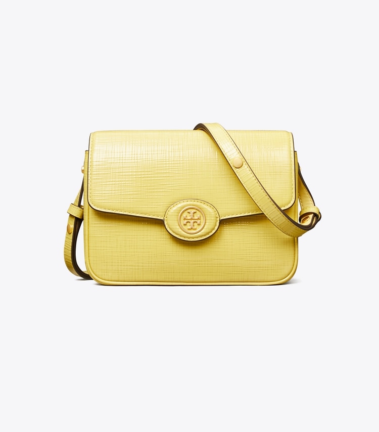 Tory Burch designer shoulder bags Robinson Crosshatched Convertible Shoulder Bag in Butter Mint front