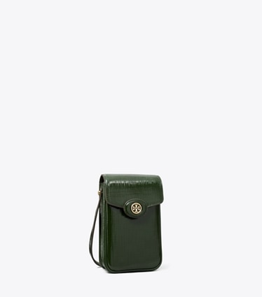 Tory Burch designer mini bags Robinson Crosshatched Phone Crossbody in Dark Everglade angle