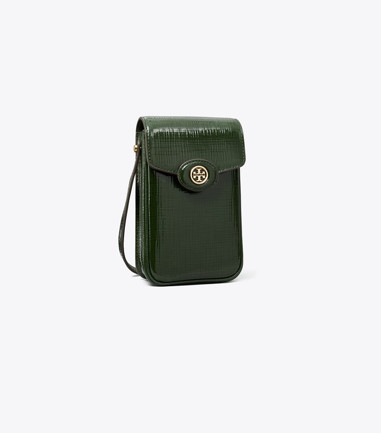 Tory Burch designer mini bags Robinson Crosshatched Phone Crossbody in Dark Everglade angle
