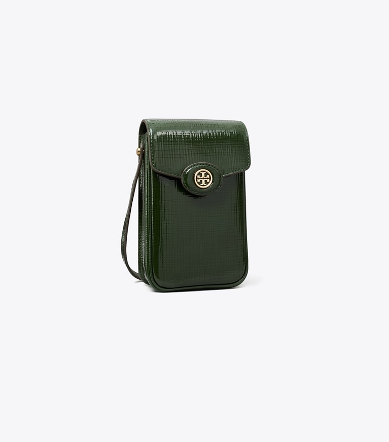 Tory Burch designer mini bags Robinson Crosshatched Phone Crossbody in Dark Everglade angle