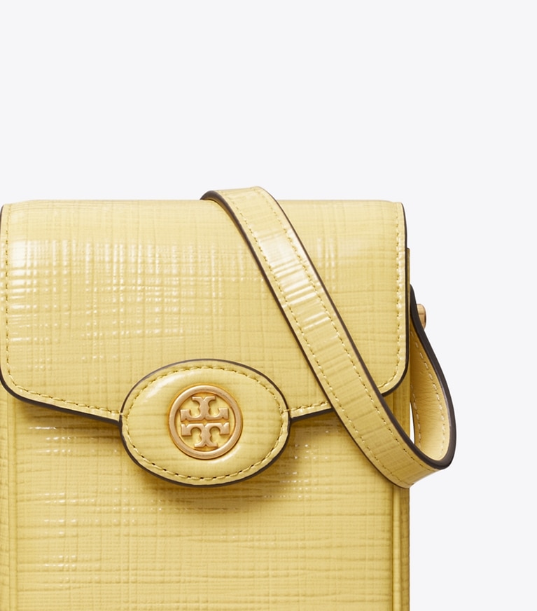 Tory Burch designer mini bags Robinson Crosshatched Phone Crossbody in Butter Mint angle