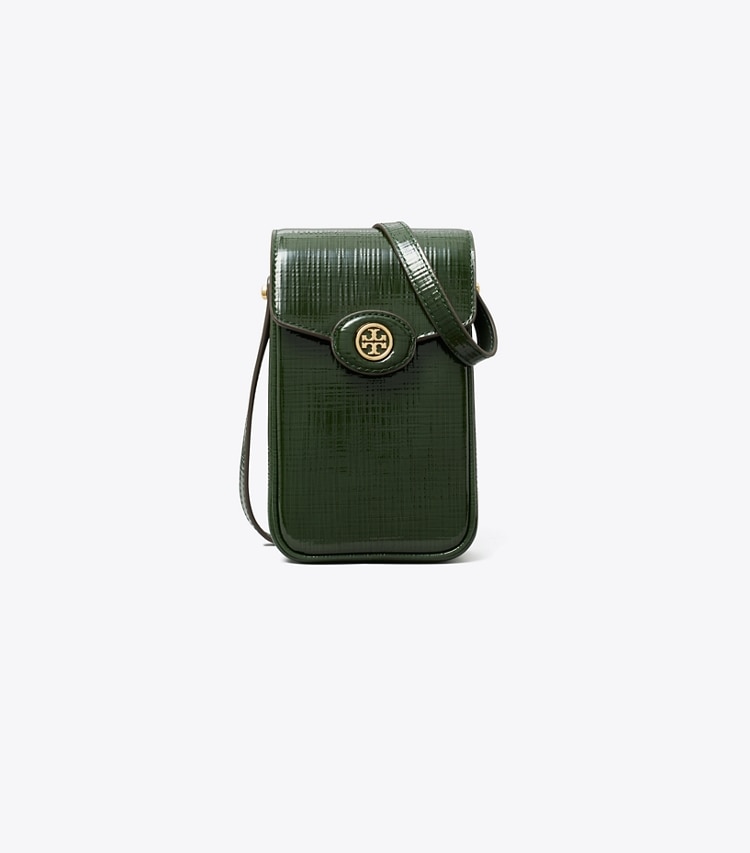 Tory Burch designer mini bags Robinson Crosshatched Phone Crossbody in Dark Everglade front