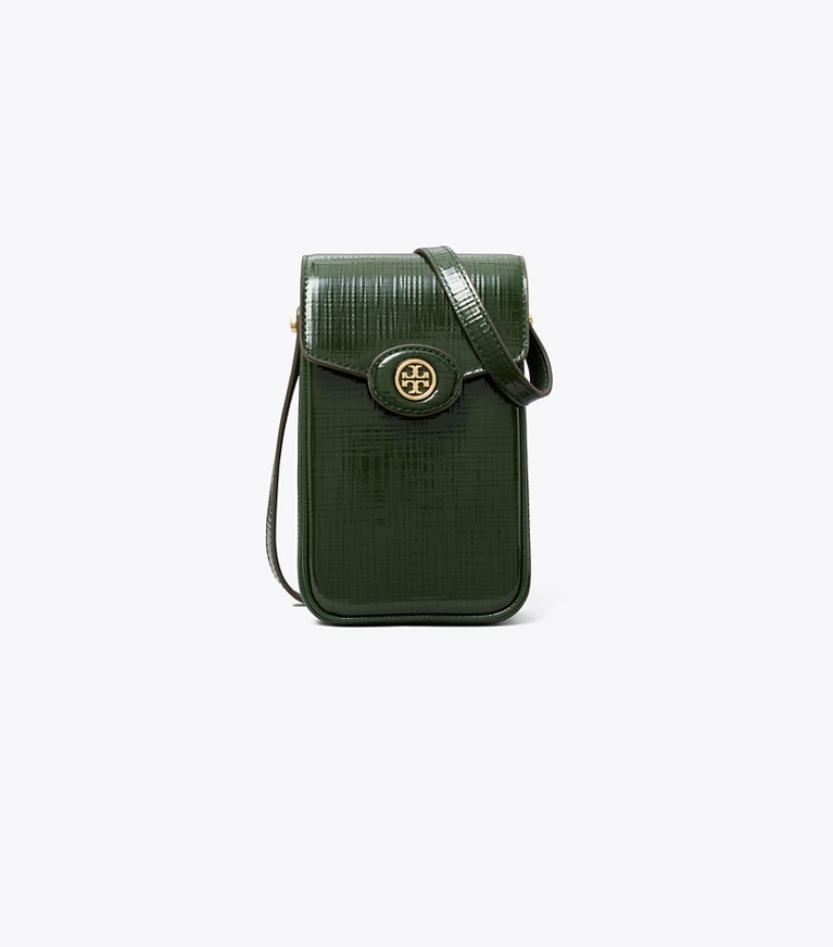 Tory Burch designer mini bags Robinson Crosshatched Phone Crossbody in Dark Everglade angle