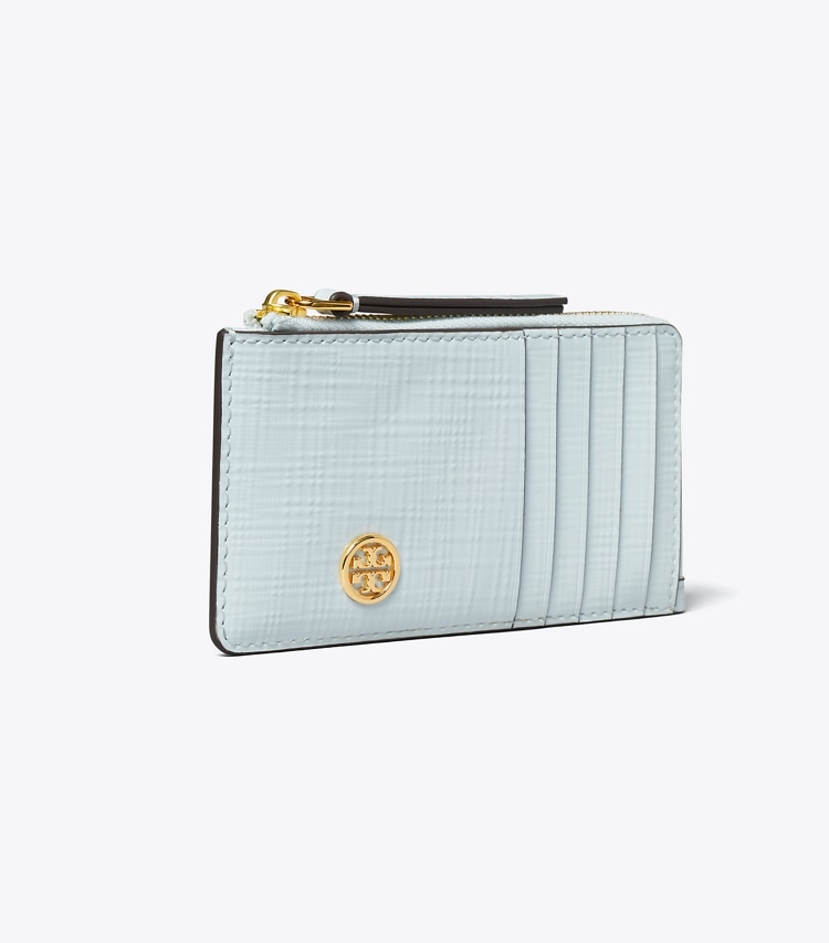 Tory Burch designer card cases Robinson Crosshatched Zip Card Case in Summit angle