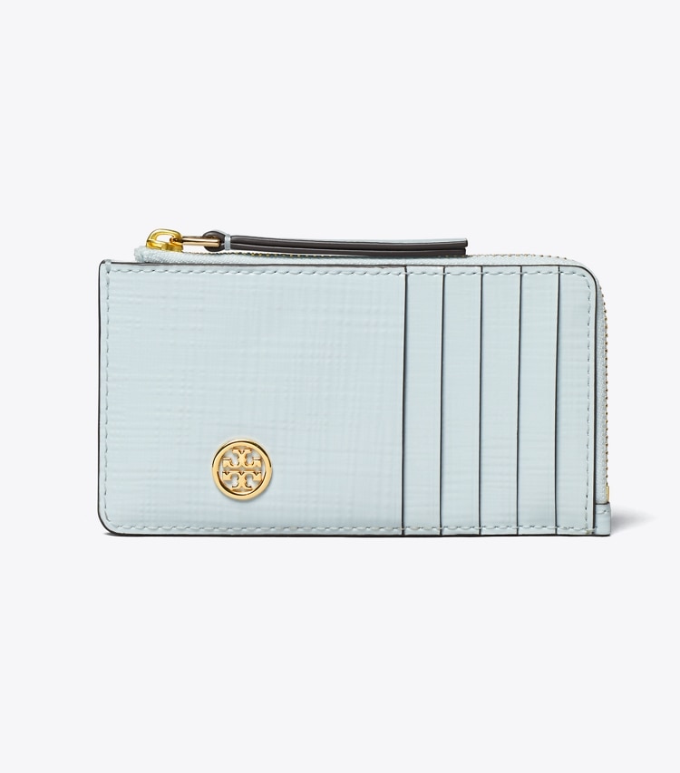 Tory Burch designer card cases Robinson Crosshatched Zip Card Case in Summit front